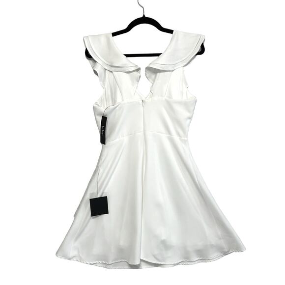 Lulus Divine Darling Ruffle Skater Dress NWT Women's Sz S White Wedding Mini - Picture 3 of 8